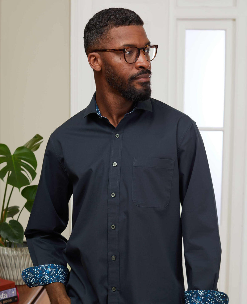 Navy Cotton Twill Classic Fit Casual Shirt