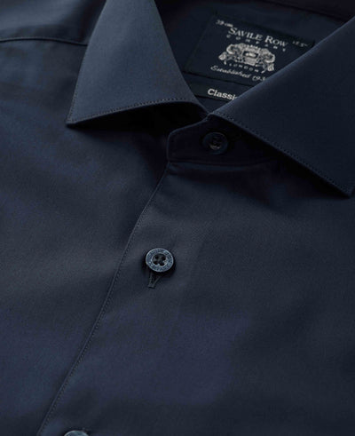 Navy Cotton Twill Classic Fit Formal Shirt - Single Cuff