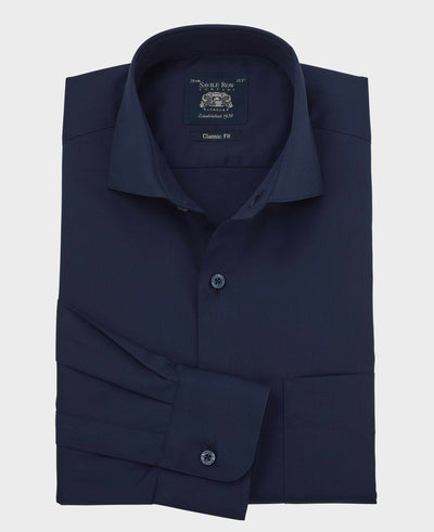 Navy Cotton Twill Classic Fit Formal Shirt - Single Cuff