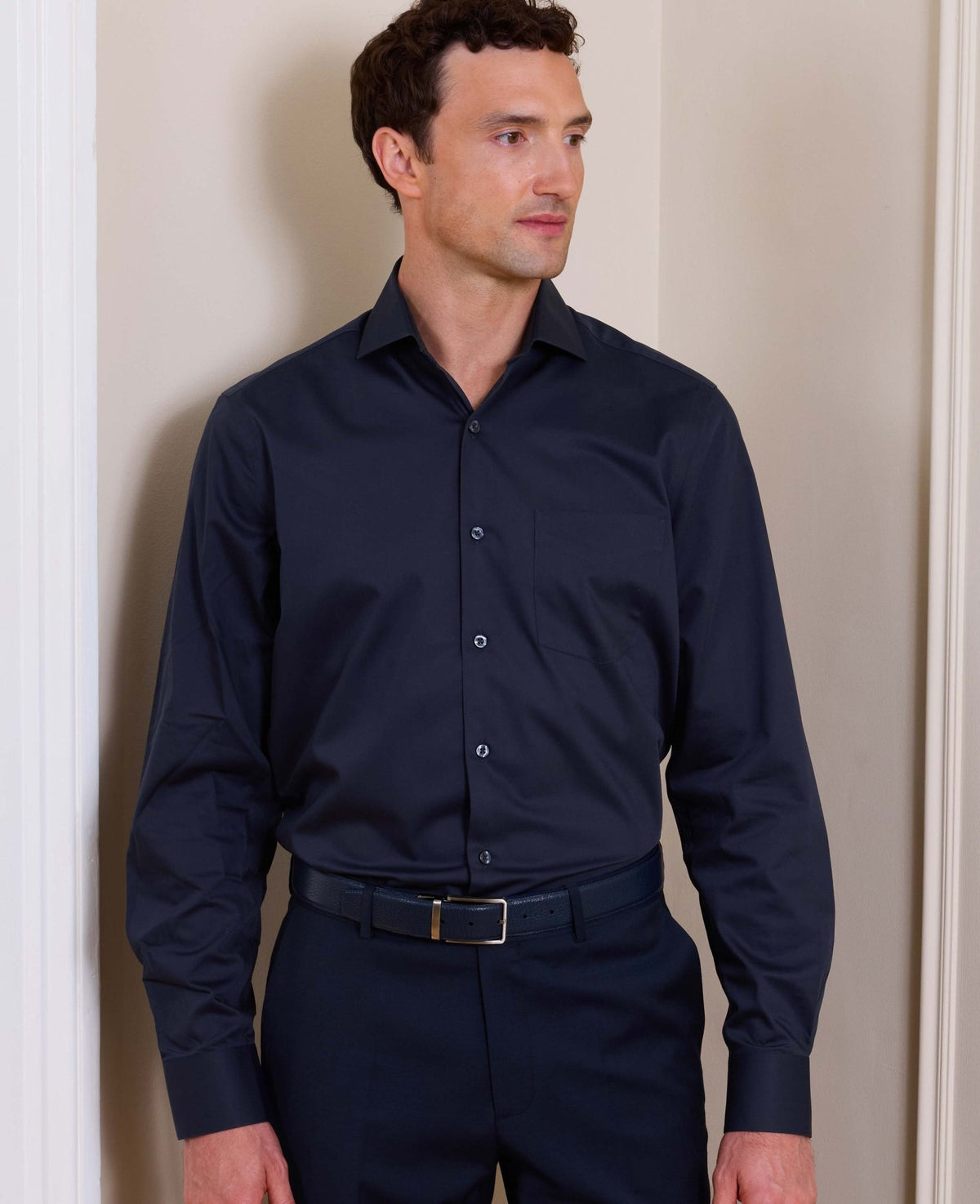 Navy Cotton Twill Classic Fit Formal Shirt - Single Cuff