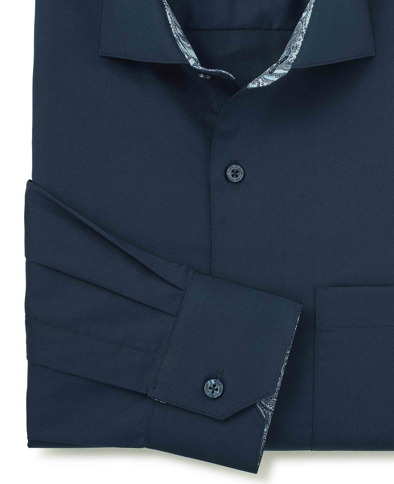 navy cotton twill classic fit smart casual shirt single cuff 5007nav No Tie detail