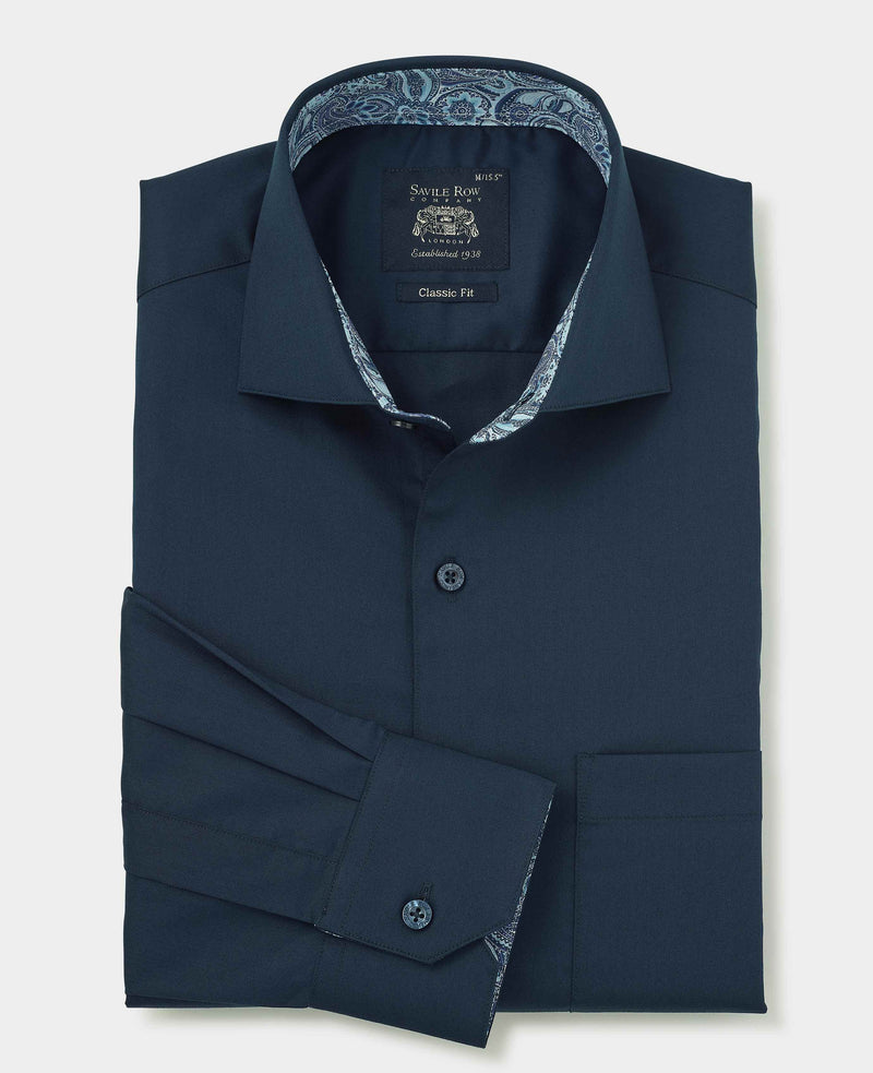 Navy Cotton Twill Classic Fit Smart-Casual Shirt - Single Cuff