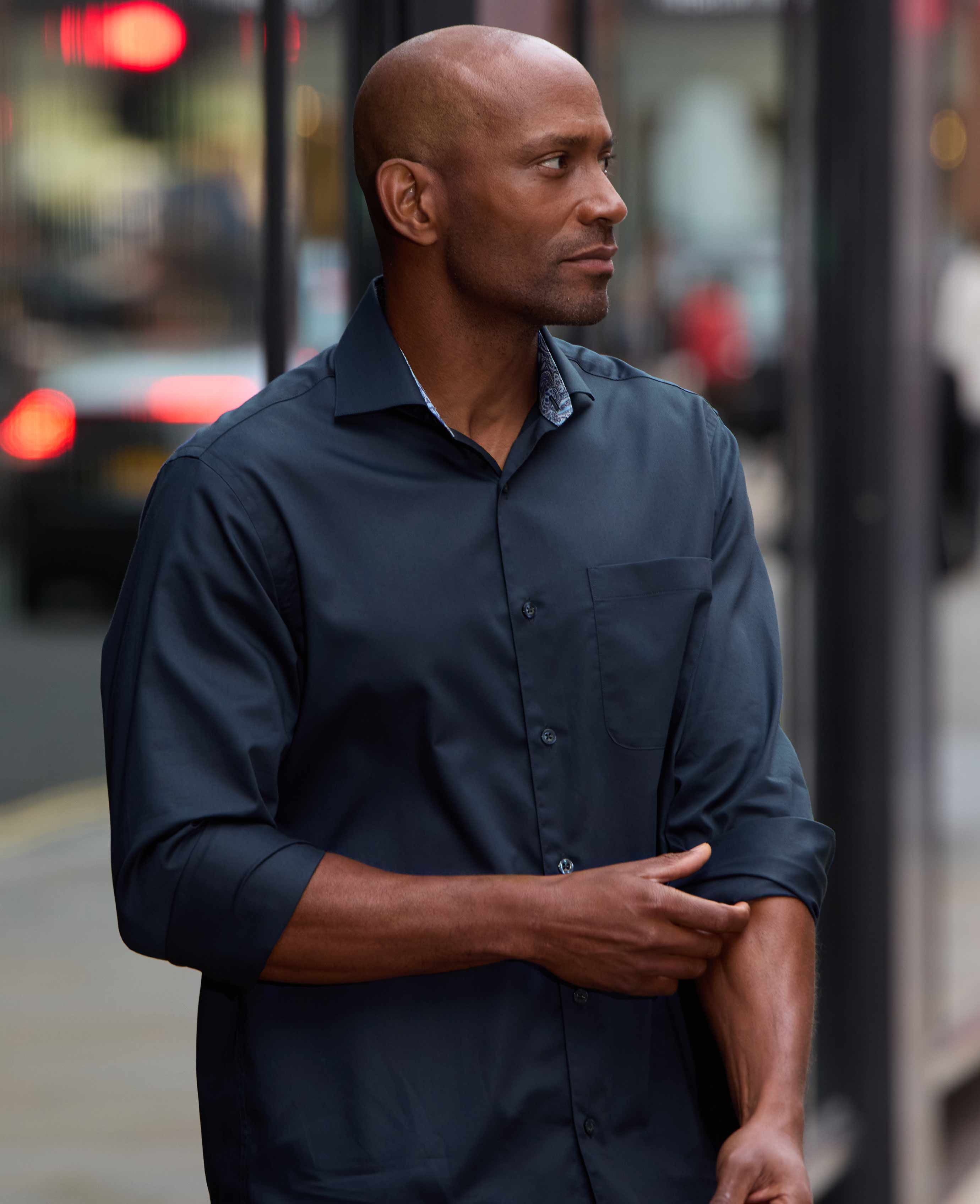 Men's Navy Cotton Twill Classic Fit Smart-Casual Shirt - Single