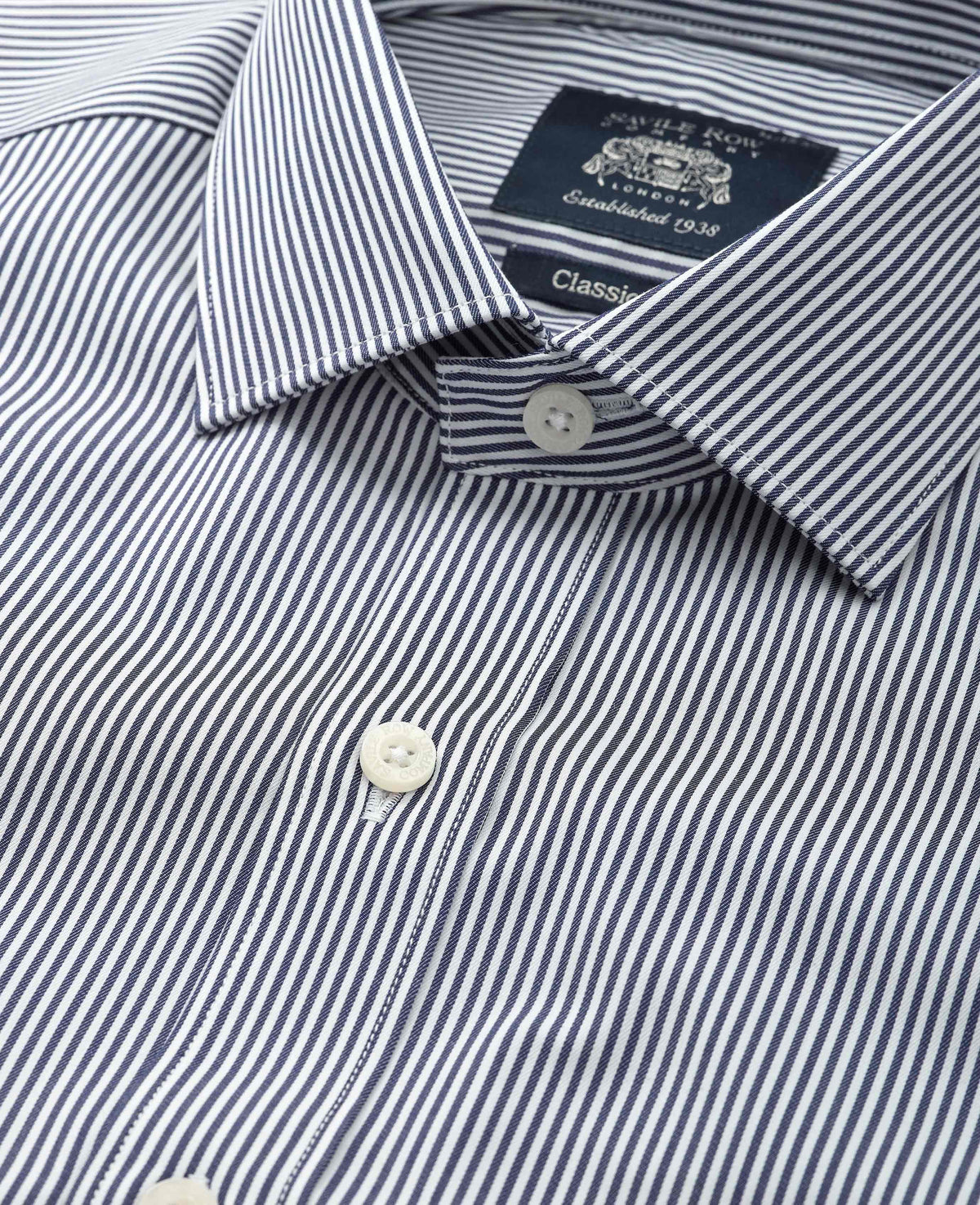 Navy Cotton Twill Classic Fit Striped Smart Casual Shirt - Single Cuff