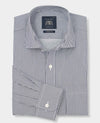 Navy Cotton Twill Classic Fit Striped Smart Casual Shirt - Single Cuff