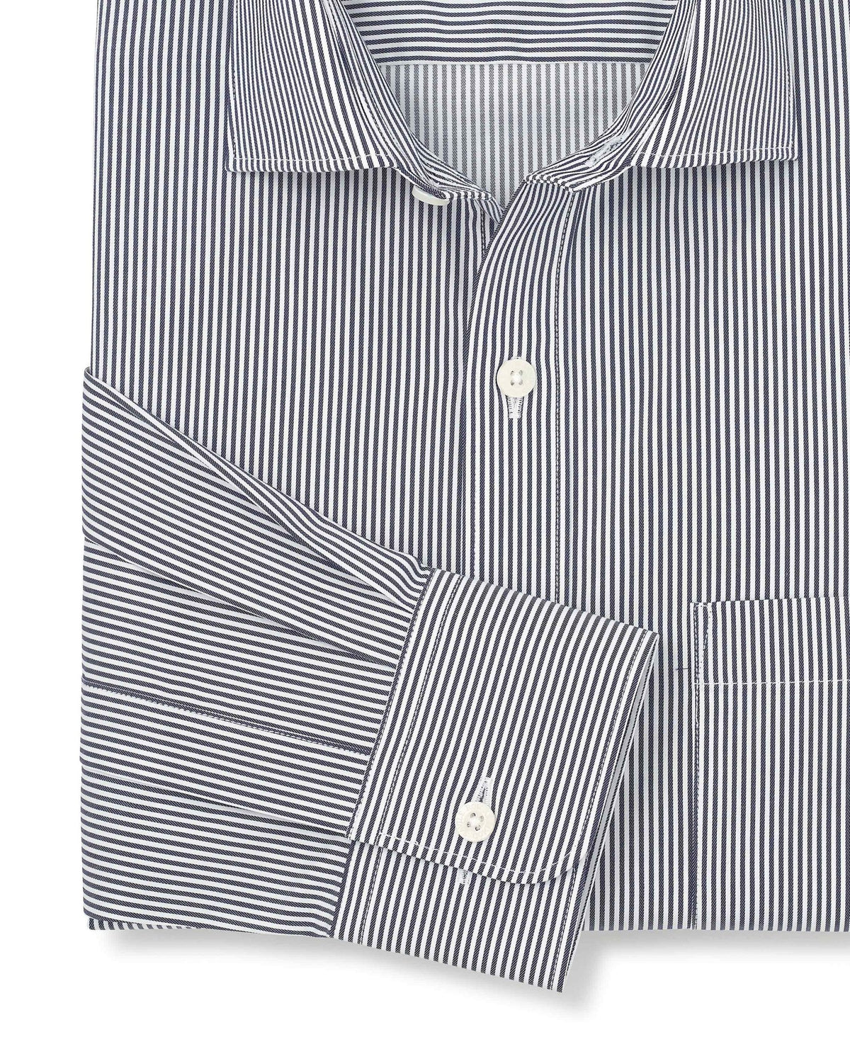Navy Cotton Twill Classic Fit Striped Smart Casual Shirt - Single Cuff