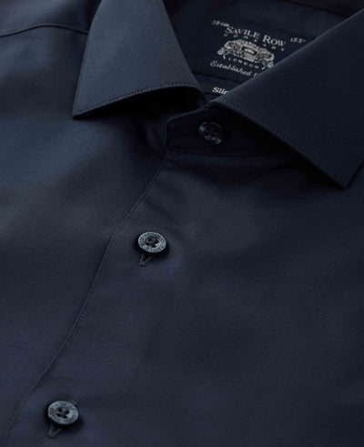 Navy Cotton Twill Slim Fit Formal Shirt - Single Cuff