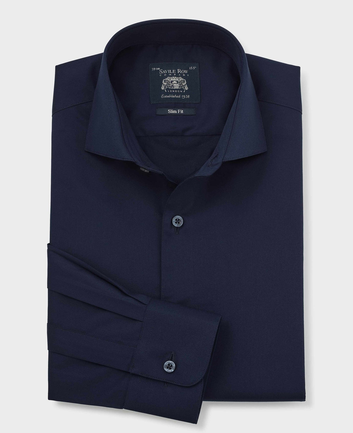 Navy Cotton Twill Slim Fit Formal Shirt - Single Cuff