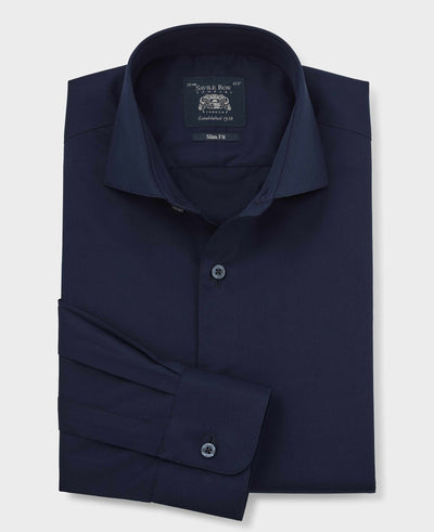 Navy Cotton Twill Slim Fit Formal Shirt - Single Cuff