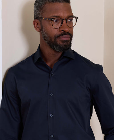 Navy Cotton Twill Slim Fit Formal Shirt - Single Cuff