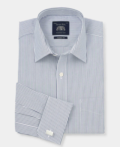 Navy Fine Stripe Classic Fit Formal Shirt - Double Cuff