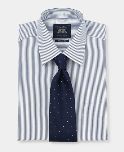 Men's Navy Classic Fit Fine Stripe Formal Shirt With Double Cuffs