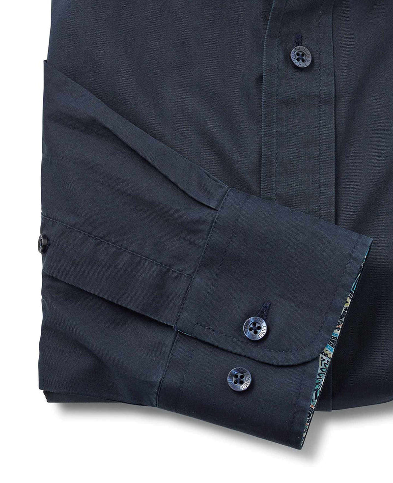 Navy Fine Twill Button-Down Casual Shirt - Cuff Detail - 1399NAV