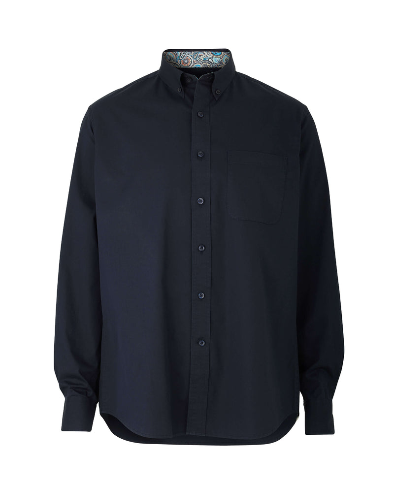 Navy Fine Twill Button-Down Casual Shirt - On Mannequin - 1399NAV