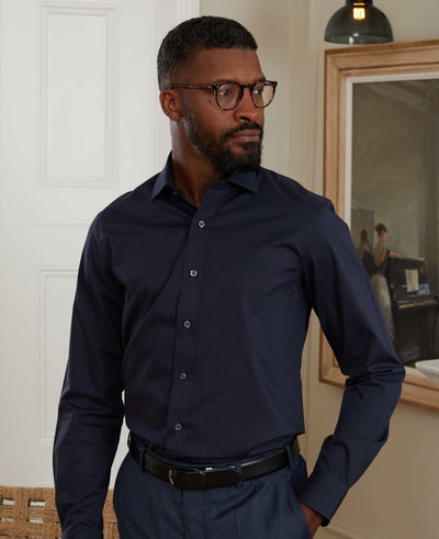 Navy Fine Twill Slim Fit Formal Shirt - Single Cuff