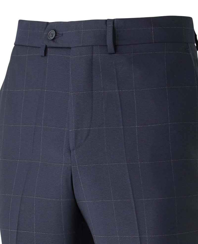 Navy Fine Windowpane Check Tailored Suit Trousers