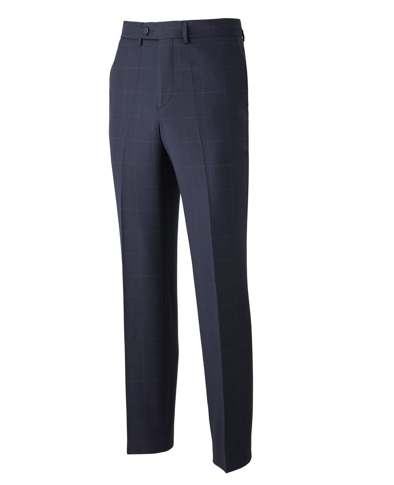 Men's Navy Windowpane Check Suit Trousers In Tailored Fit