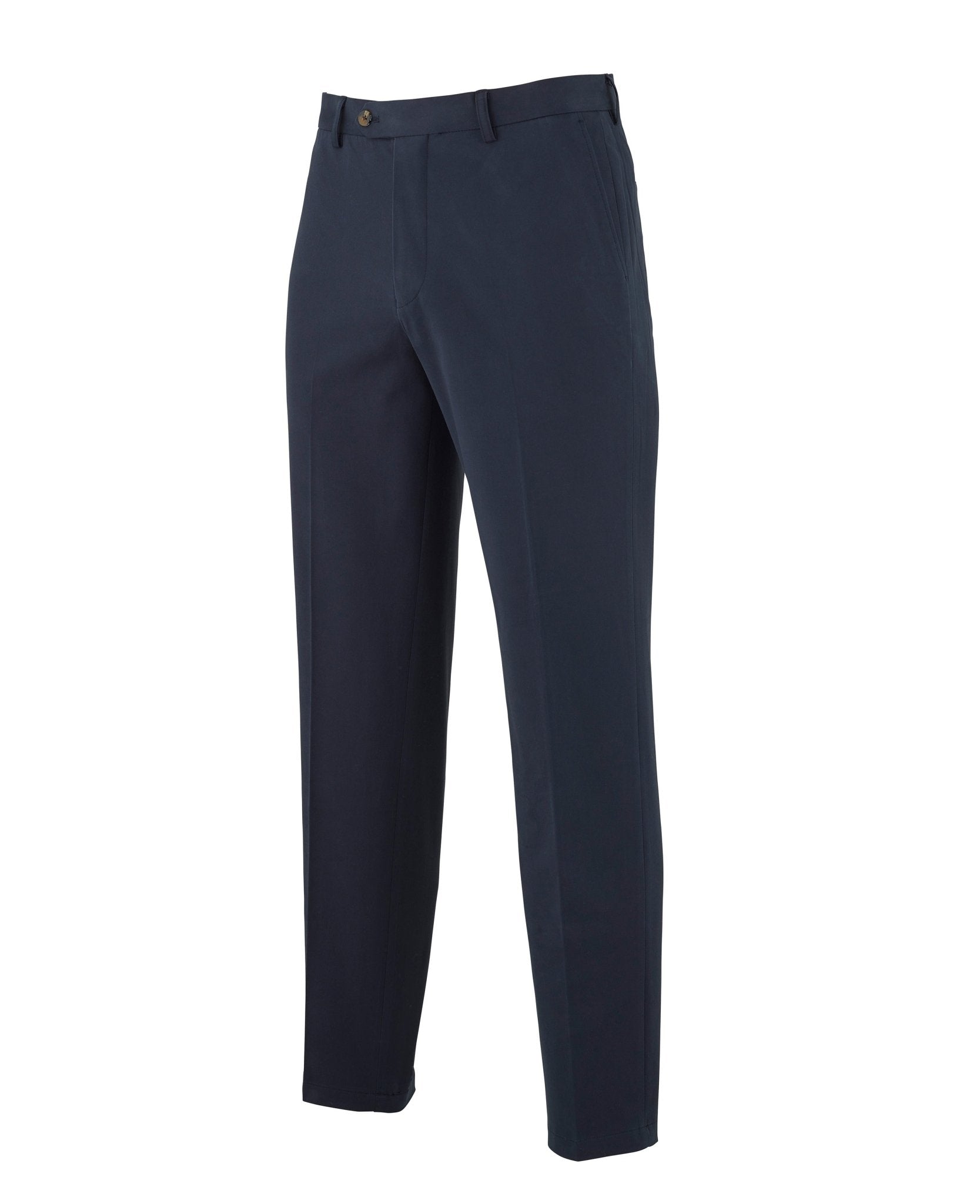 Men's Navy Stretch Cotton Classic Fit Flat Front Chinos | Savile