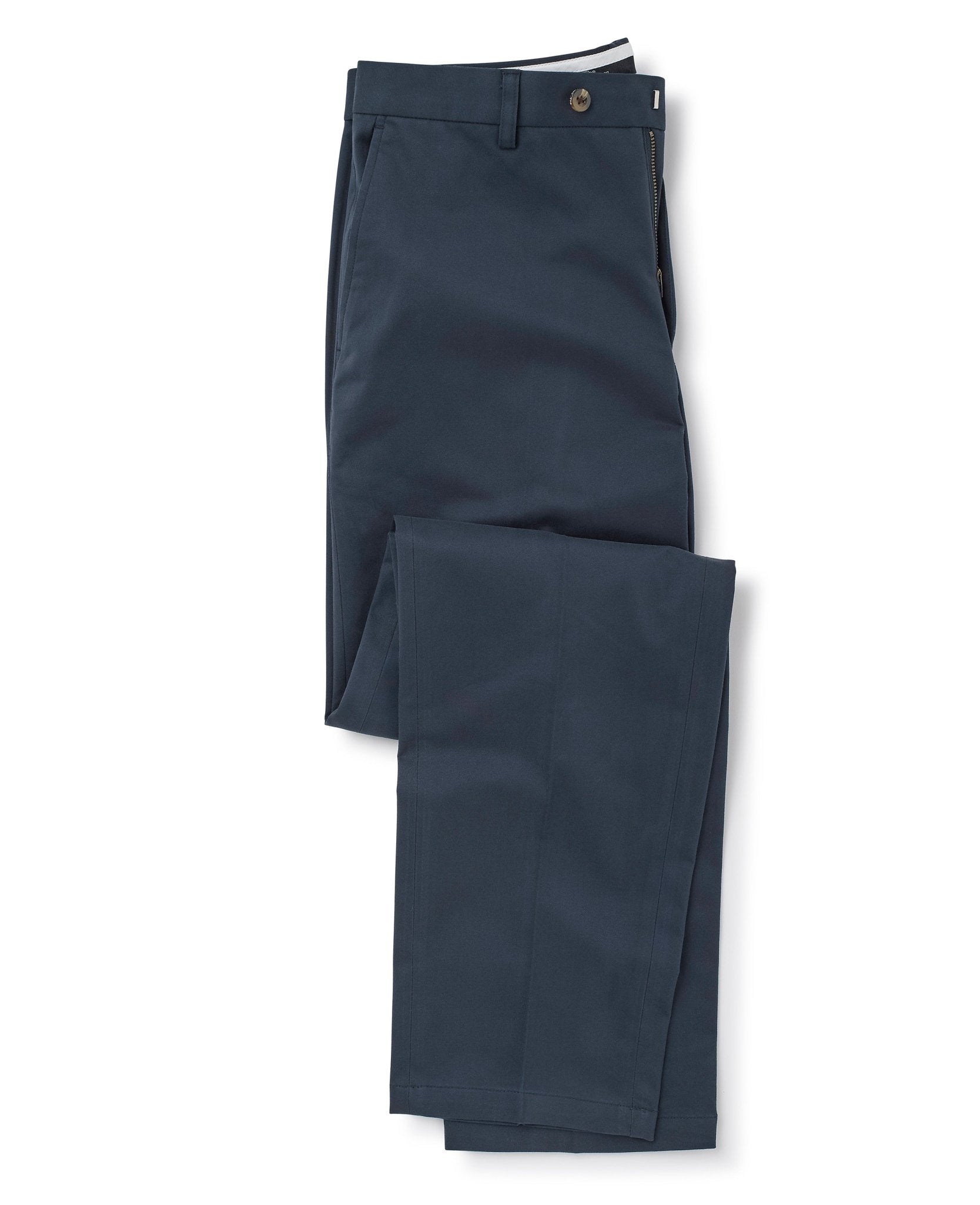 Men's Navy Stretch Cotton Classic Fit Flat Front Chinos | Savile