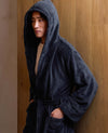 Navy Fleece Dressing Gown With Hood