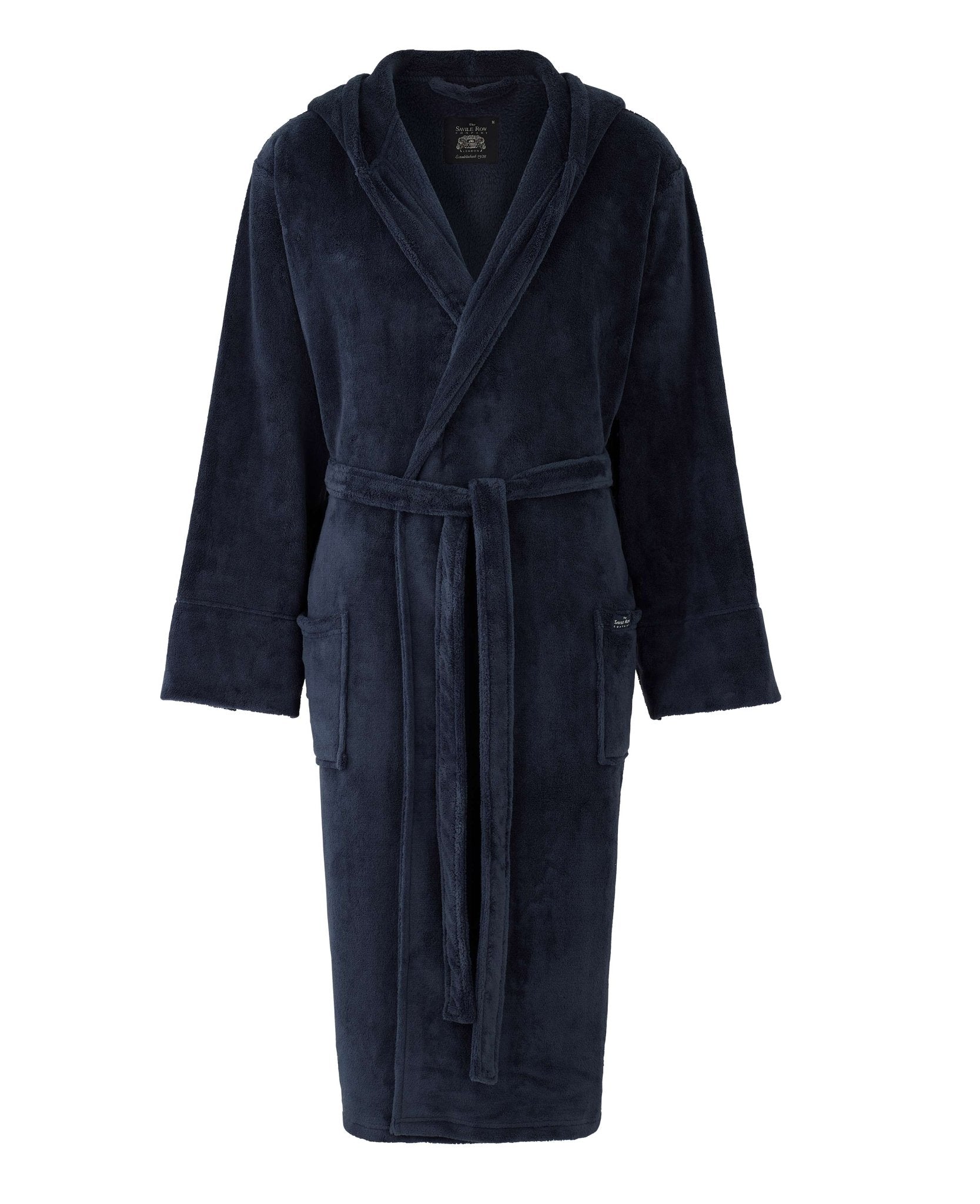 Men's Navy Super Soft Fleece Dressing Gown With Hood Savile Row