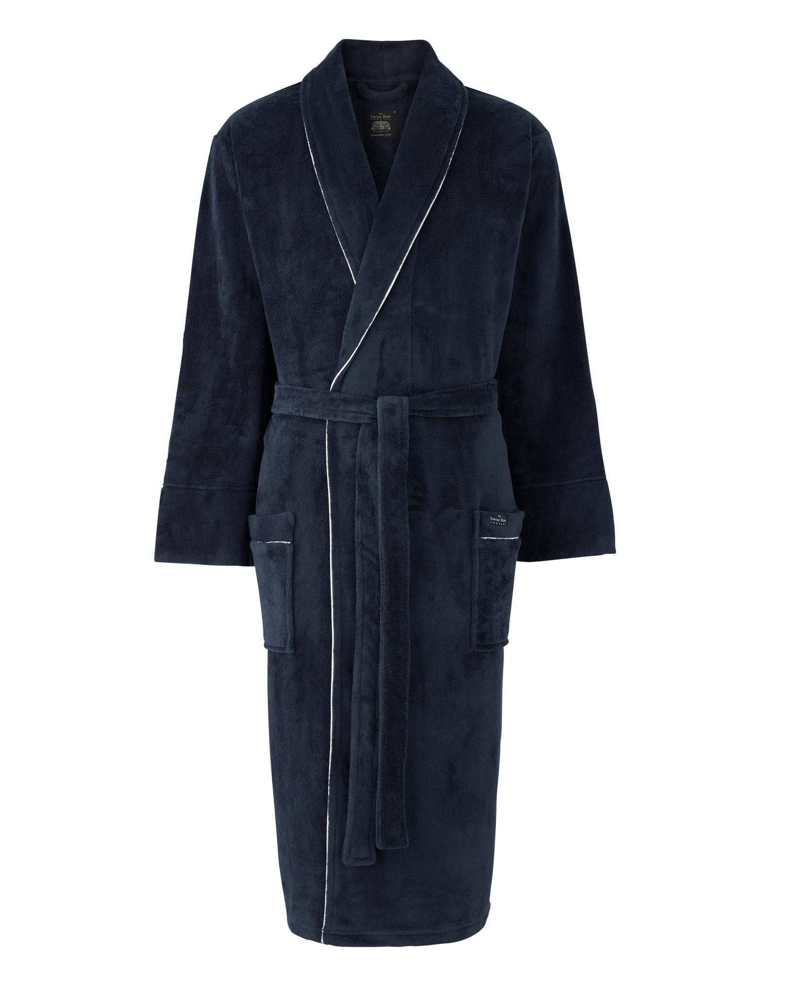 Men's Navy Fleece Dressing Gown with Piping | Super Soft Bathrobe | Savile Row Company Men's Navy Fleece Dressing Gown with Piping | Super Soft Bathrobe | Savile Row Company