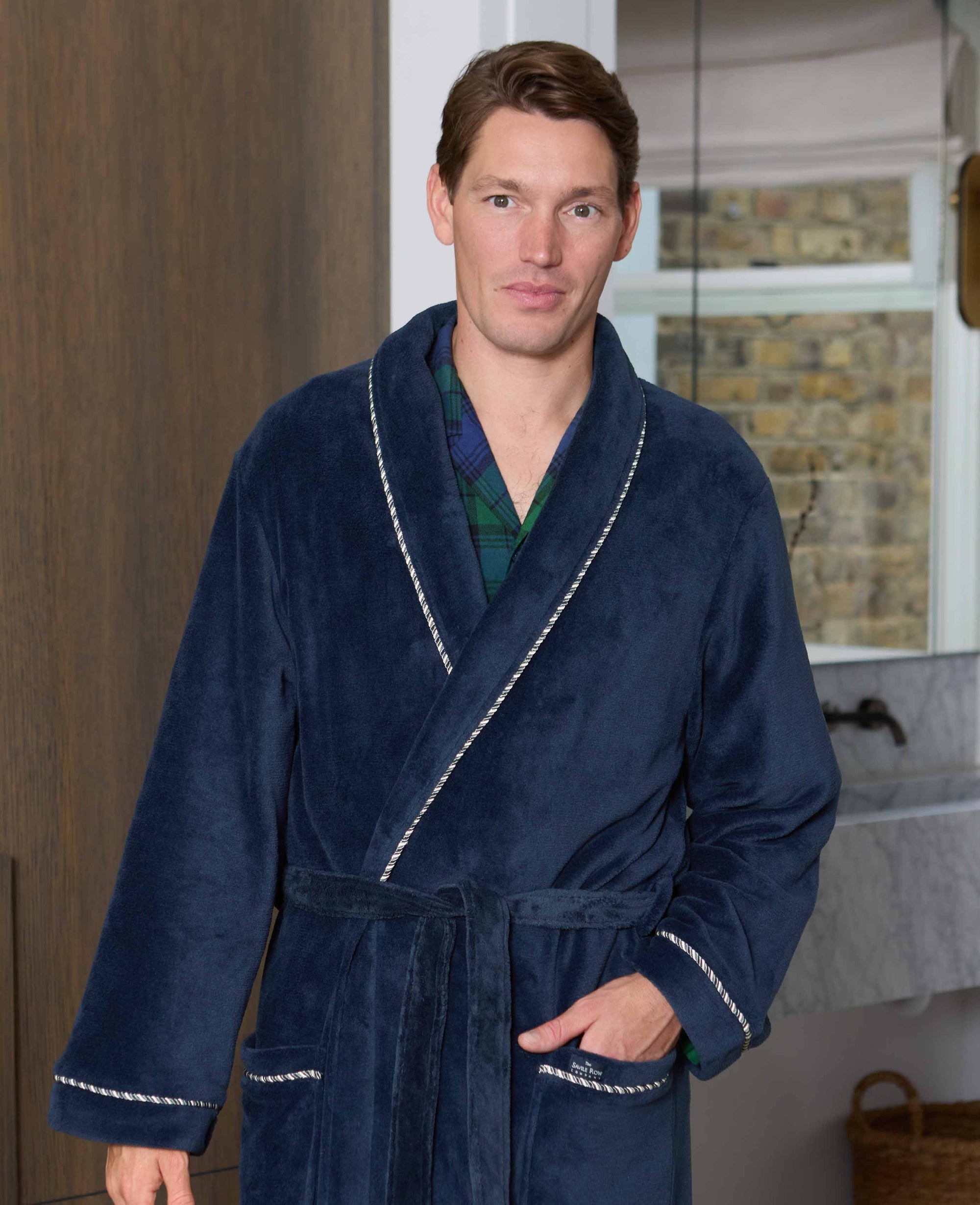 Men's Navy Super Soft Dressing Gown | Savile Row Company Men's Navy Super Soft Dressing Gown | Savile Row Company