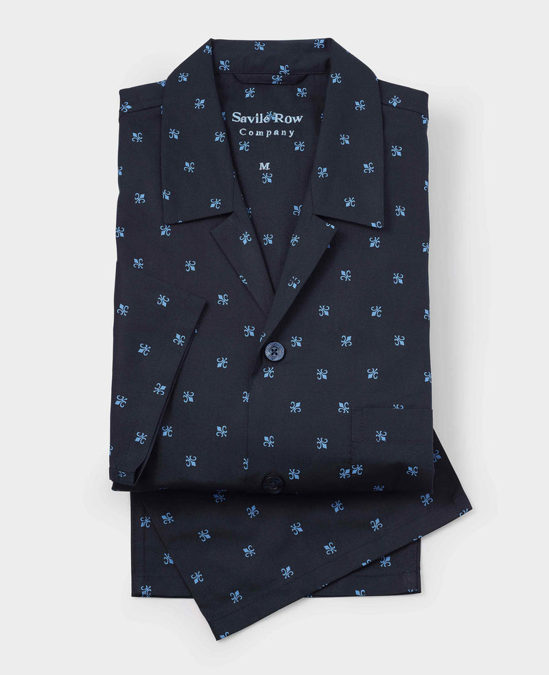 Navy Fleur-de-Lys Cotton Pyjamas