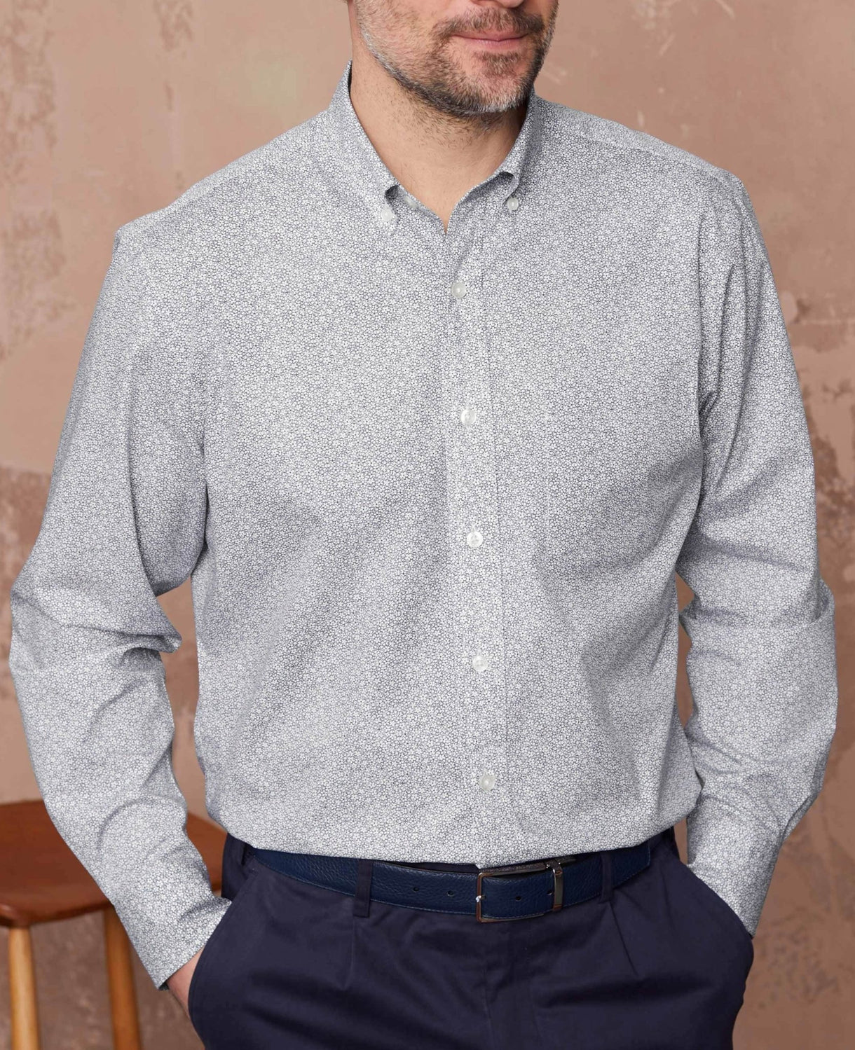 Men's Navy Floral Print Classic Fit Casual Shirt