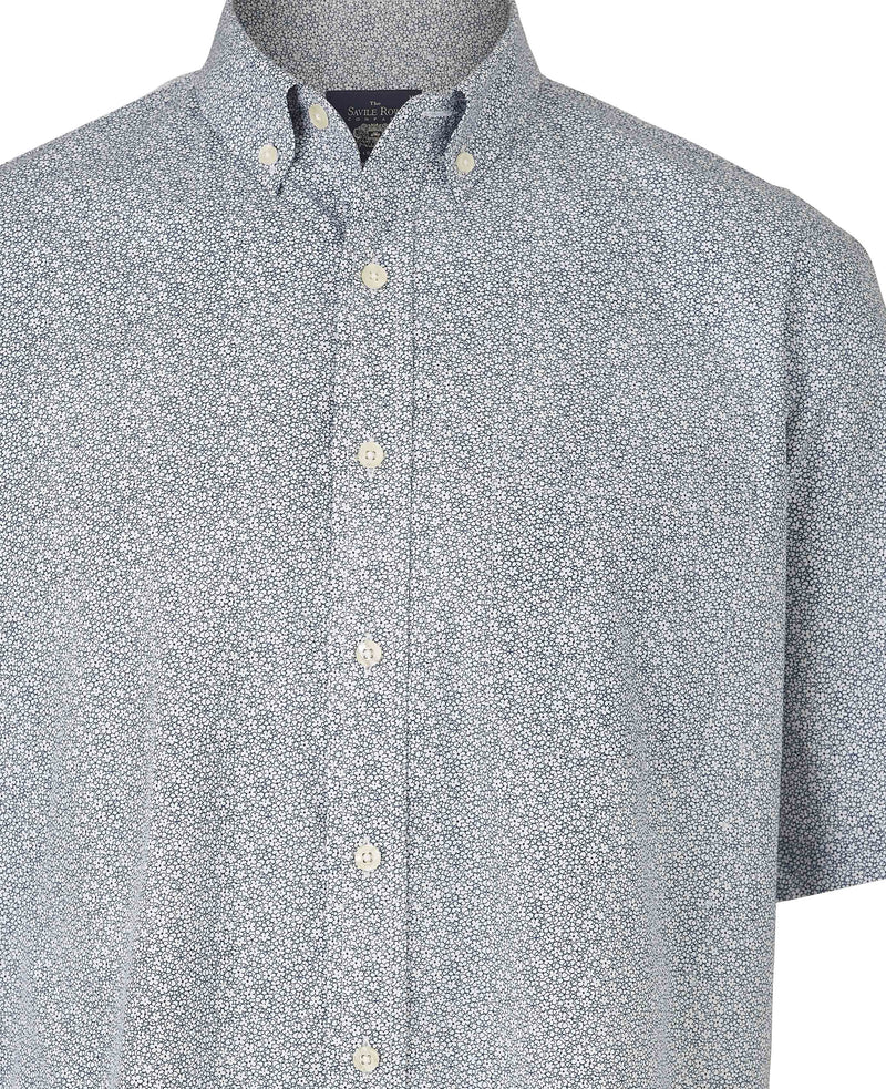 Navy Floral Print Classic Fit Short Sleeve Shirt