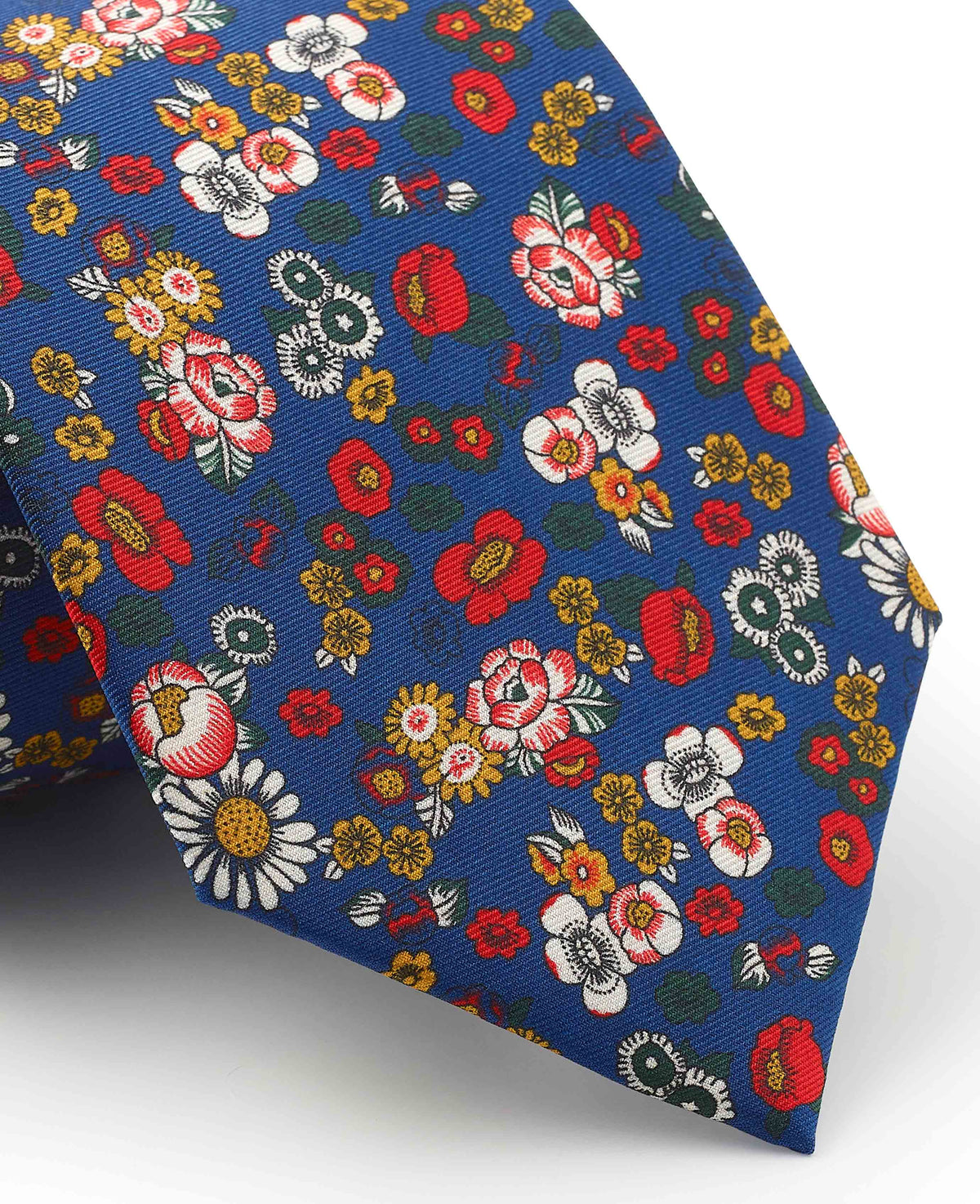 Men's Navy Floral Print Silk Tie pattern detail