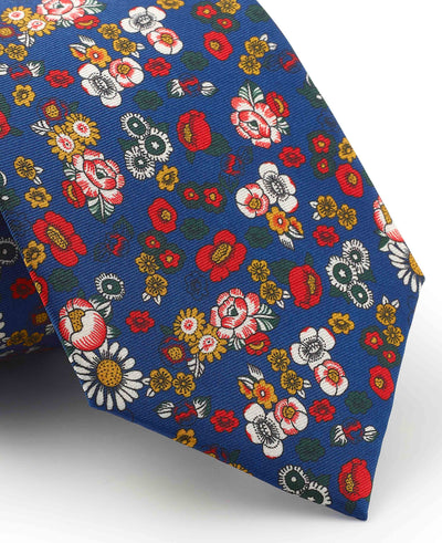 Men's Navy Floral Print Silk Tie pattern detail