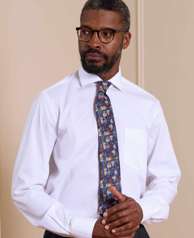 Navy Floral Print Silk Tie