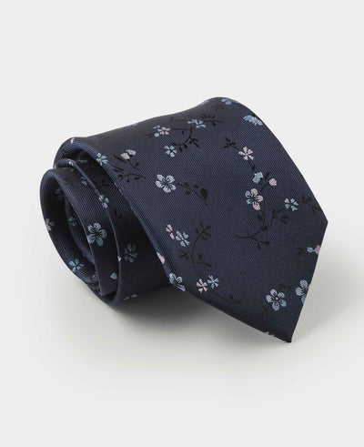 Navy Flower Pattern Silk Tie