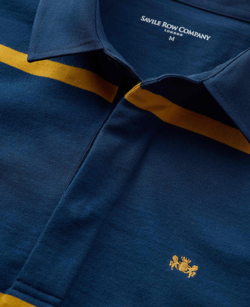 navy gold stripe heavyweight cotton jersey rugby shirt mpl016dgd detail