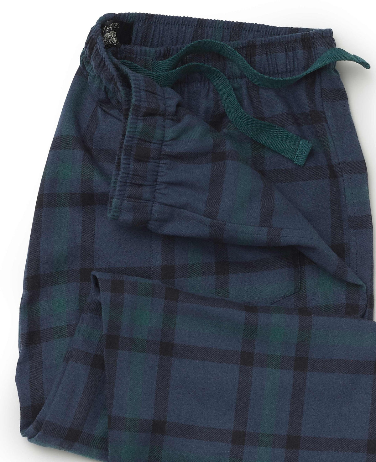 Navy Green Brushed Cotton Twill Check Lounge Pants