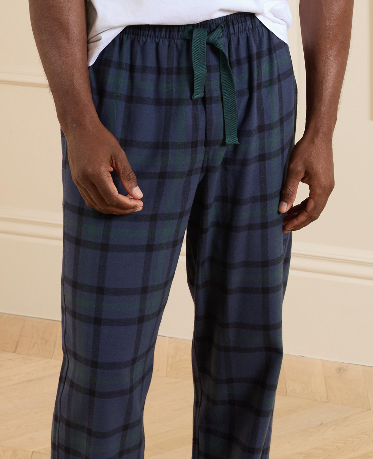 Navy Green Brushed Cotton Twill Check Lounge Pants