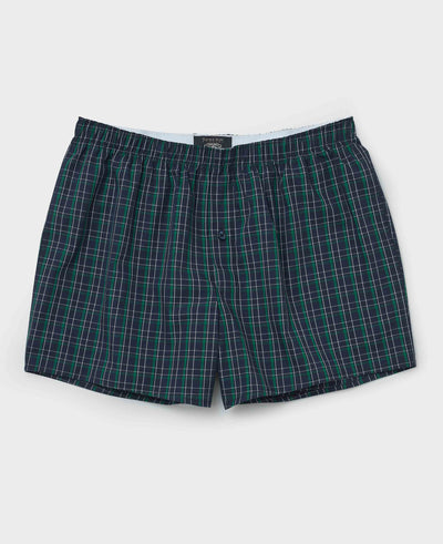 Navy Green Cotton Window Check Boxer Shorts