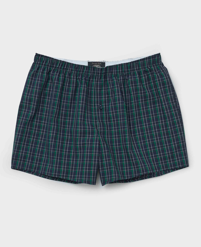 Navy Green Cotton Window Check Boxer Shorts