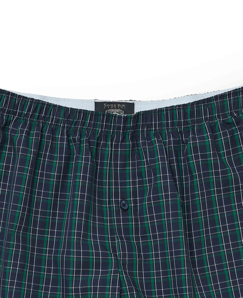 Navy Green Cotton Window Check Boxer Shorts