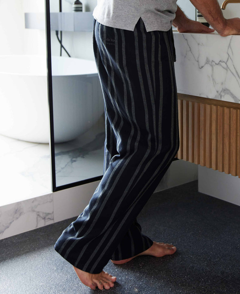 Navy Grey Stripe Brushed Cotton Lounge Pants