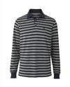 Navy Grey Stripe Long Sleeve Polo Shirt