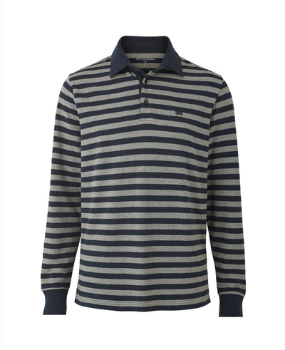 Men's Long Sleeve Polo Shirt In Navy Grey Stripe