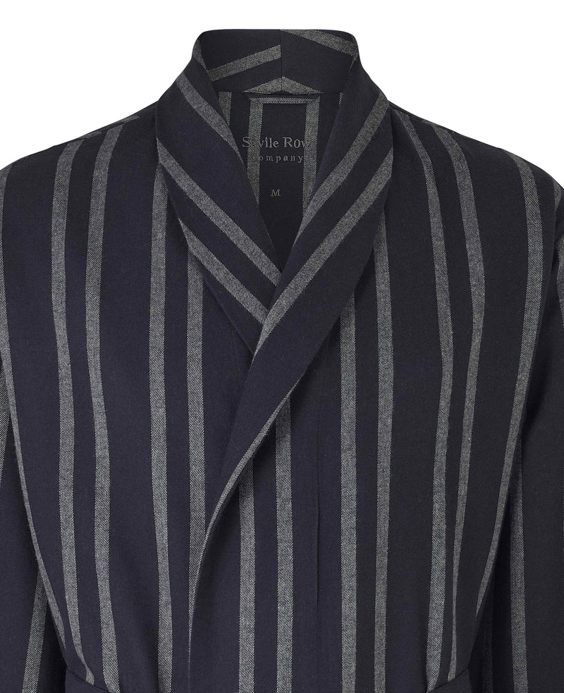 navy grey striped brushed cotton dressing gown mdg1154dng collar detail