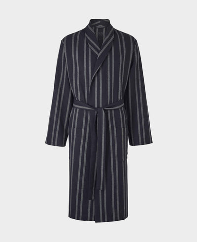 navy grey striped brushed cotton dressing gown mdg1154dng grey