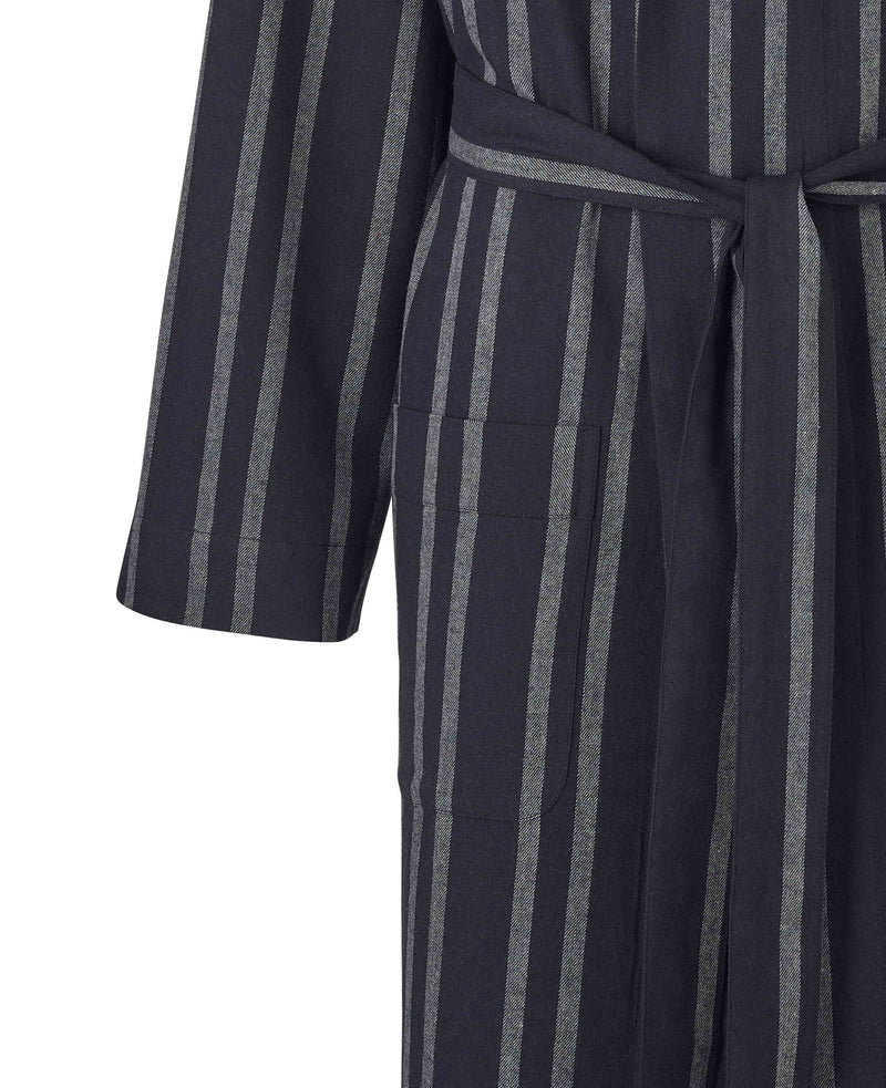 Navy Grey Striped Brushed Cotton Dressing Gown