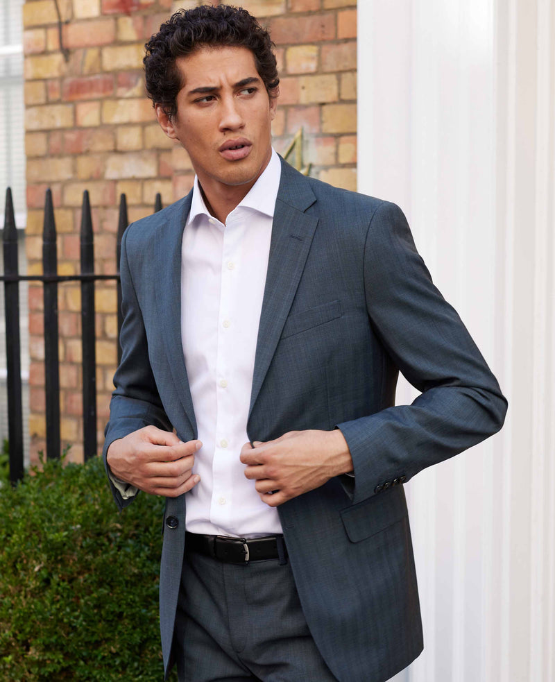 Navy Herringbone Wool-Blend Suit