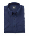 Navy Linen-Blend Classic Fit Short Sleeve Shirt