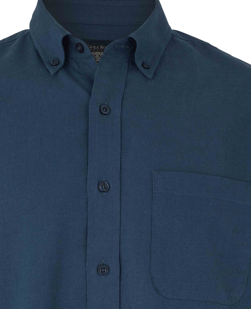 Navy Linen Cotton Classic Fit Button-Down Casual Shirt