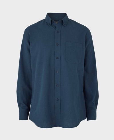 Navy Linen Cotton Classic Fit Button-Down Casual Shirt